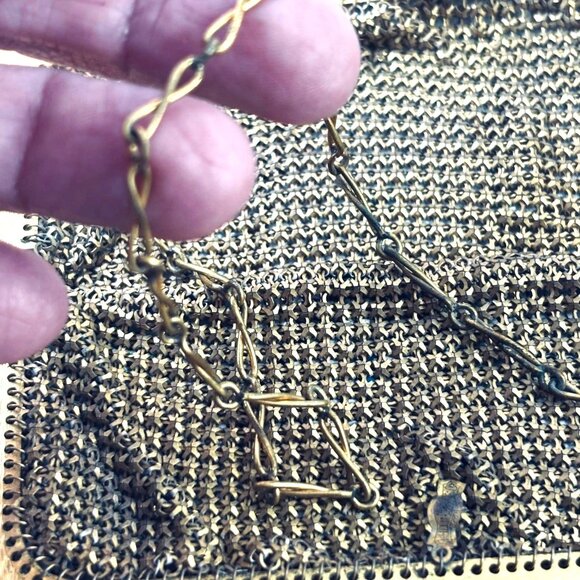 Antique Whiting & Davis Mesh Purse c1915–1925 Enamel Lyre Motif Metal Mesh Eveni - Picture 7 of 16